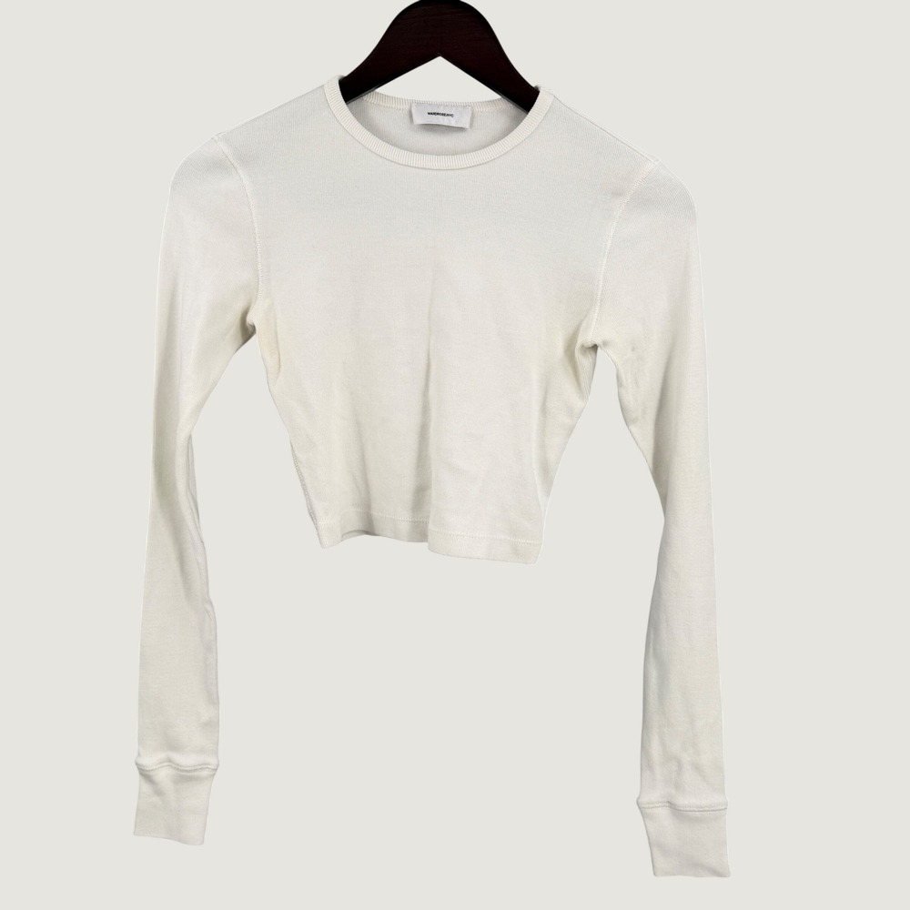 WARDROBE.NYC x Hailey Bieber HB Cropped Long Sleeve Tee Off White Size XS